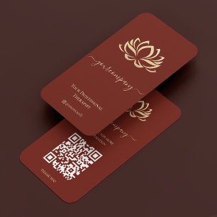 Therapist Wellness Dark Terracotta Gold Lotus Business Card