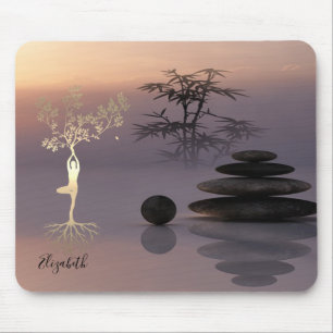 Therapist Zen Stones,Gold Tree Silhouette Mouse Mat