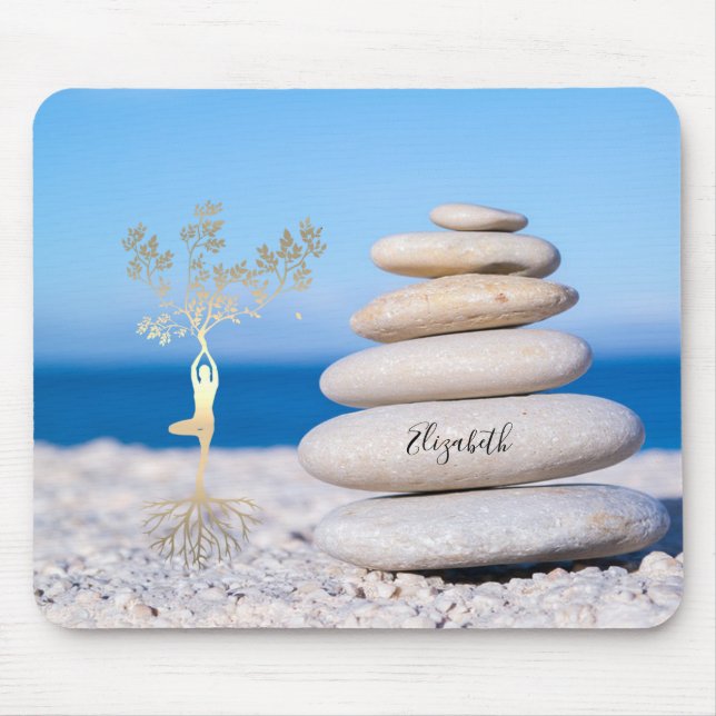 Therapist Zen Stones, Gold Tree Silhouette Mouse Mat (Front)