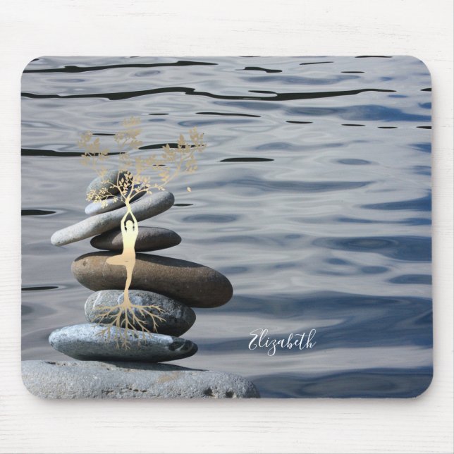 Therapist Zen Stones,Gold Tree Silhouette,Sea Mouse Mat (Front)
