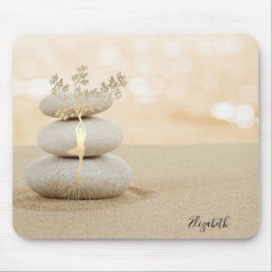 Therapist Zen Stones Sand Gold Tree Silhouette Mouse Mat