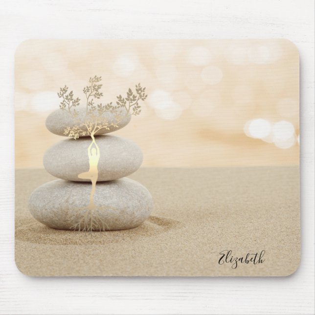 Therapist Zen Stones Sand Gold Tree Silhouette Mouse Mat (Front)