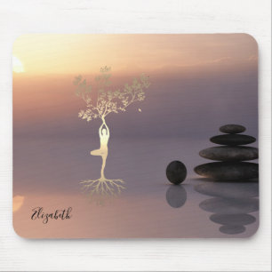 Therapist Zen Stones, Sunset,Gold Tree Silhouette Mouse Mat