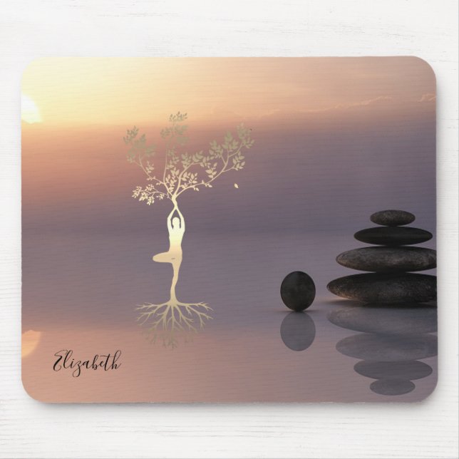 Therapist Zen Stones, Sunset,Gold Tree Silhouette Mouse Mat (Front)