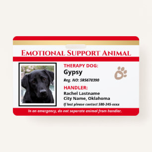 Therapy Animal ID One Photo Option Badge ID Badge