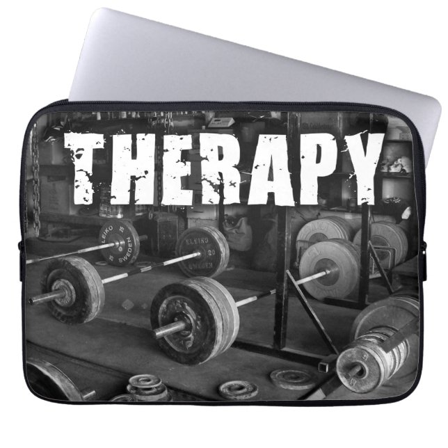 THERAPY (Barbells) - "Weight lifting" Motivational Laptop Sleeve (Front)