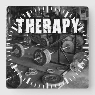 THERAPY (Barbells) - "Weight lifting" Motivational Square Wall Clock