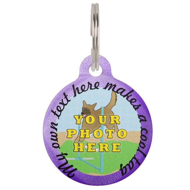 Therapy Dog Photo ID - purple blue Pet Tag (Back)
