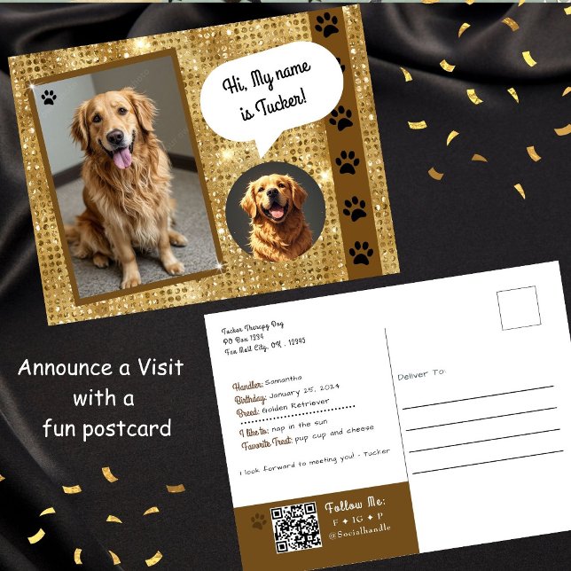 Therapy Dog Visit Gold Sparkle Postcard (Creator Uploaded)