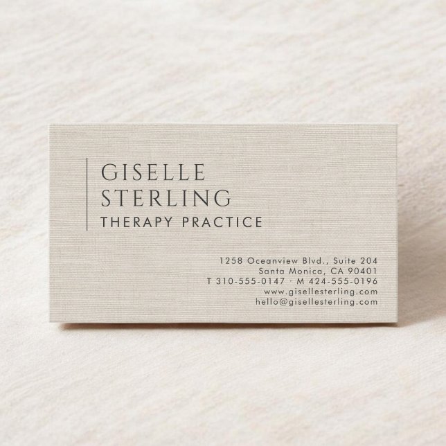 Therapy Practice Natural Linen Business Card (Creator Uploaded)