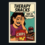 Therapy Snacks – Pop Art Emotional Comfort Poster<br><div class="desc">Celebrate the messy beauty of self-care with this bold pop art wall print featuring a tearful figure surrounded by chips, chocolate, and soda. Styled in vintage comic book fashion with halftone shading, dramatic expression, and cheeky text, this portrait turns emotional eating into a badge of honour. Perfect for kitchens, dorm...</div>