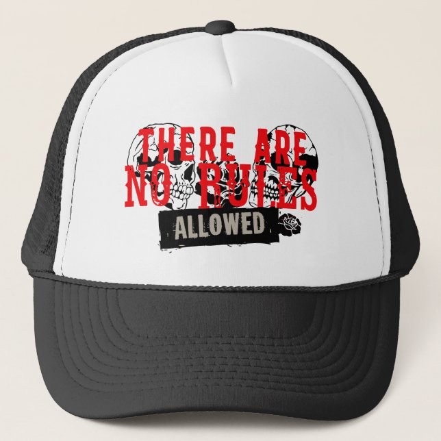 There are no rules allowed crane tete de mort skul trucker hat (Front)