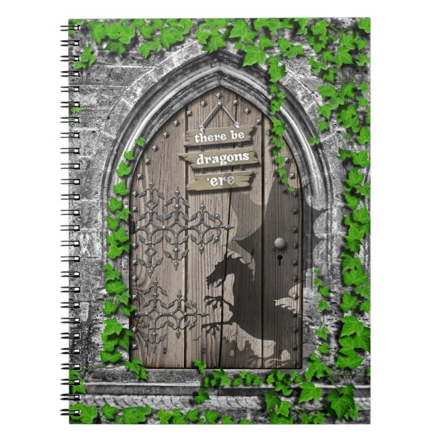 There be Dragons King Arthur Medieval Dragon Door Notebook (Front)