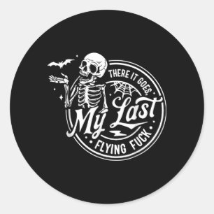 There Goes Last Flying Skeletons Funny Halloween Classic Round Sticker