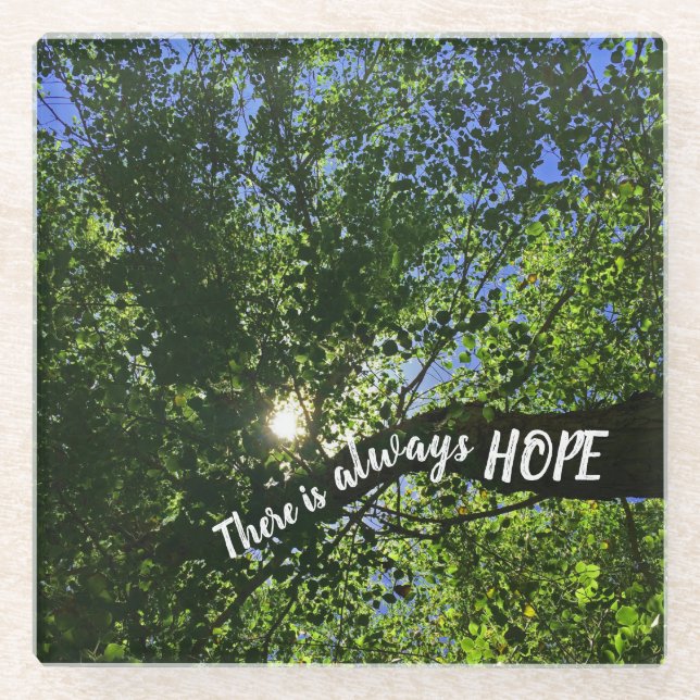 There is Always Hope Sun Tree Leaves Inspirational Glass Coaster (Front)