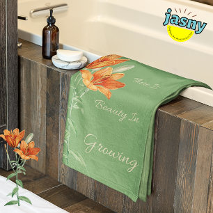 There is Beauty In Growing Floral Green And Orange Bath Towel