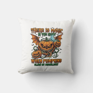 There Is Magic Halloween Monster Pumpkins Bat Wing Cushion