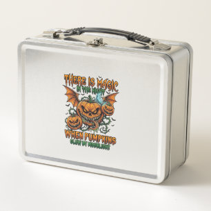 There Is Magic Halloween Monster Pumpkins Bat Wing Metal Lunch Box