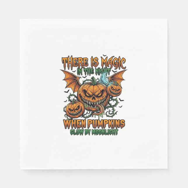 There Is Magic Halloween Monster Pumpkins Bat Wing Napkin (Front)