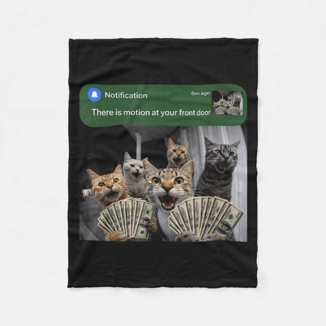 There is motion at front door funny cat motion mem fleece blanket (Front)