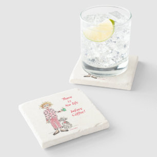 There is no life before coffee colour sketch  stone coaster