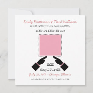 There or Square Save the Date, Pink Invitation