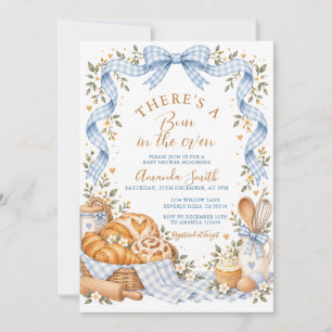 There’s a Bun in the Oven Blue Gingham Baby Shower Invitation