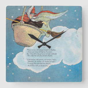 There was an old woman tossed in a basket, Rhyme S Square Wall Clock