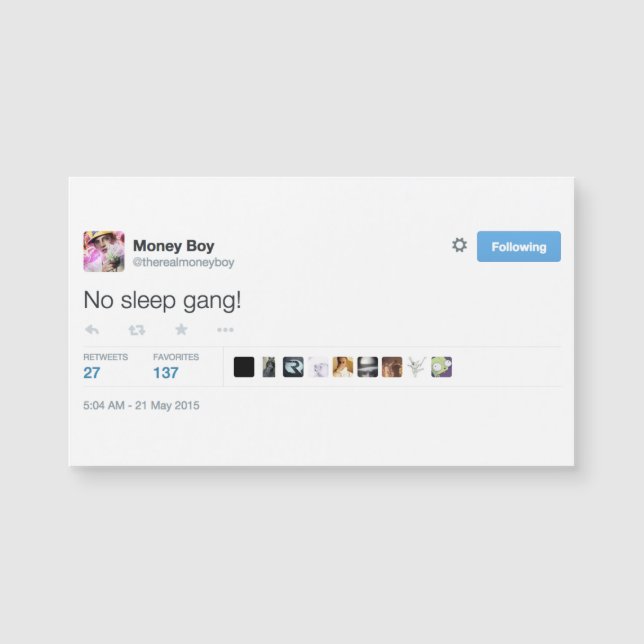 @therealmoneyboy magnetic business card (Front)