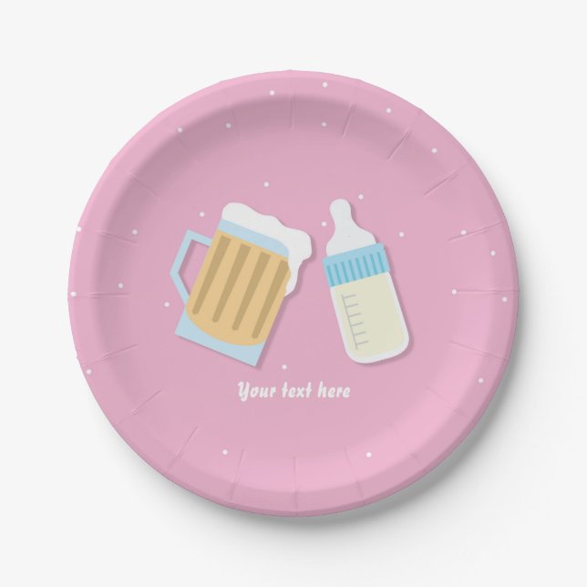 There's A Baby Brewing Beer Mug Pink Baby Shower Paper Plate (Front)