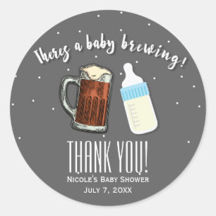 There's A Baby Brewing Beer Mugs Baby Shower Favou Classic Round Sticker