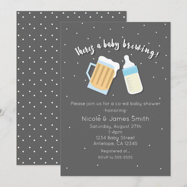 There's A Baby Brewing Beer Mugs Co-ed Shower Invitation (Front/Back)