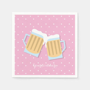 There's A Baby Brewing Beer Mugs Pink Shower Napkin