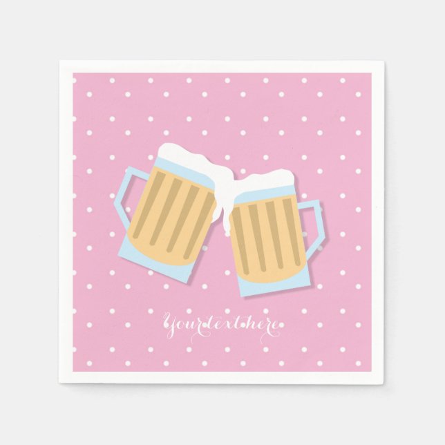 There's A Baby Brewing Beer Mugs Pink Shower Napkin (Front)