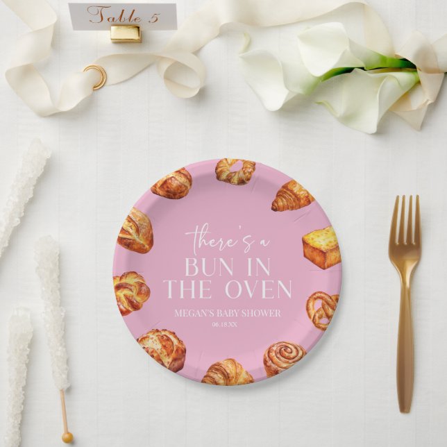 There's A Bun In The Oven Bread Baby Shower Paper Plate (Wedding)