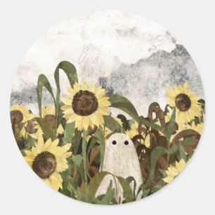 There's a ghost in the sunflower field again... classic round sticker
