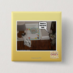 There's a hare in my food. 15 cm square badge