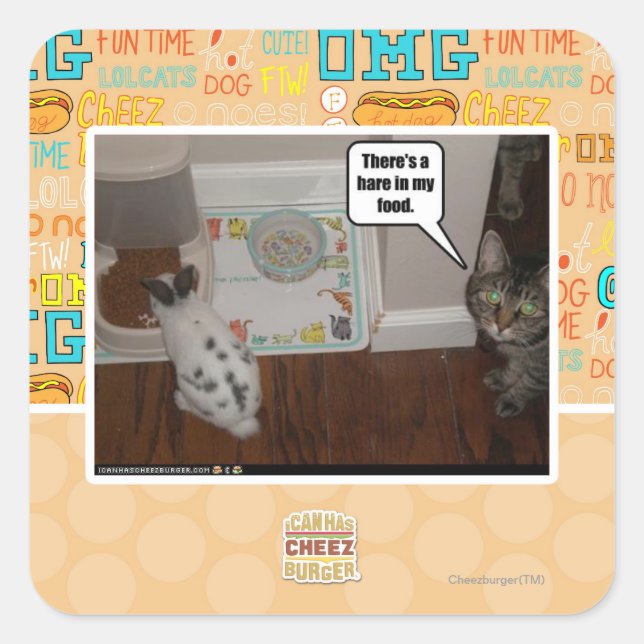 There's a hare in my food. square sticker (Front)