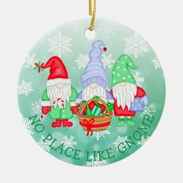 There's No Place like Gnome, Christmas    Ceramic Tree Decoration (Front)