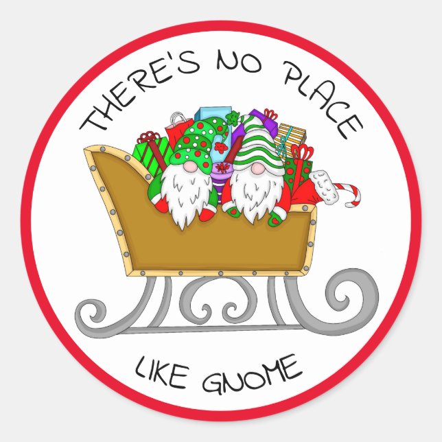 There's No Place like Gnome, Christmas   Classic Round Sticker (Front)