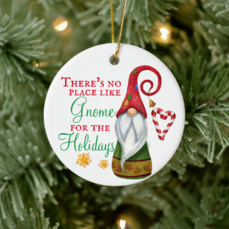 There's No Place Like Gnome Christmas Holiday Ceramic Tree Decoration