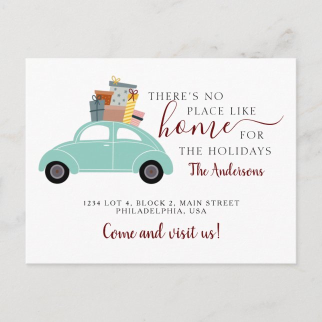 There's No Place like Home Cyan Car Gifts Moving Announcement Postcard (Front)