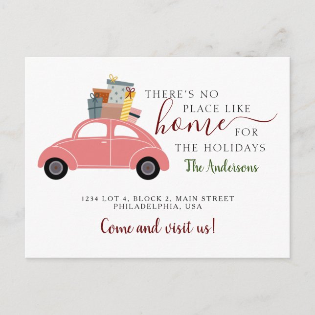 There's No Place like Home Pink Car Gifts Moving Announcement Postcard (Front)