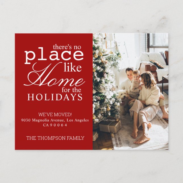 There's no Place Like Home Red Photo Moving Announcement Postcard (Front)