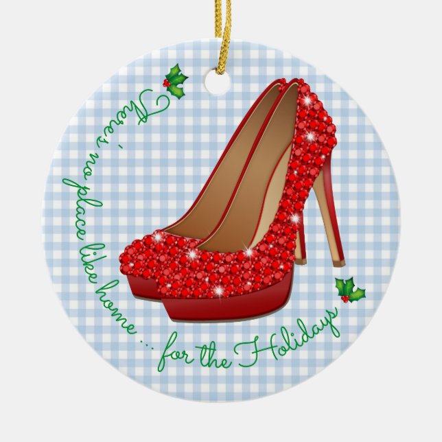 There's no place like home Ruby Slippers Chrismas Ceramic Tree Decoration (Front)