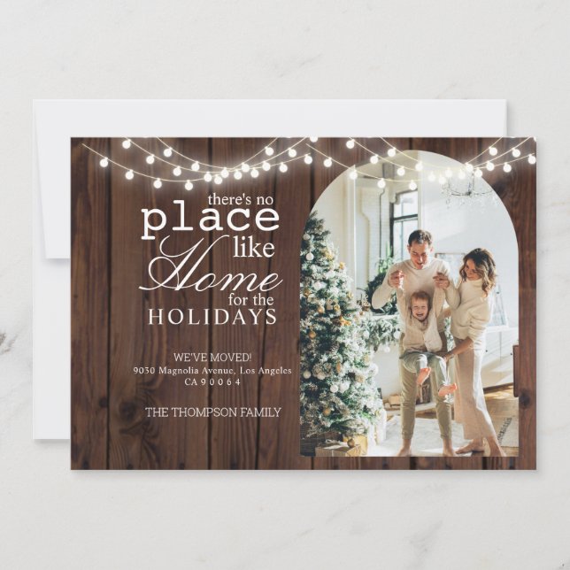 There's no Place Like Home Wood Photo Moving Holiday Card (Front)