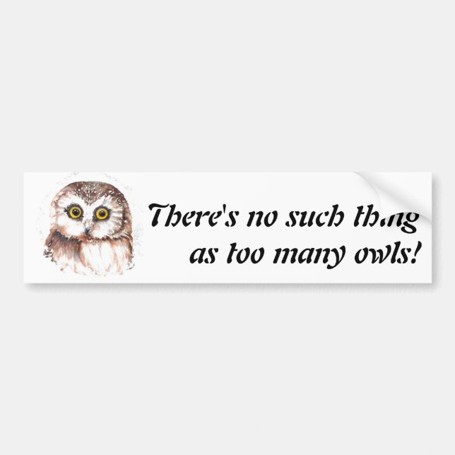 There's no such thing as too many owls, Quote Bumper Sticker (Front)