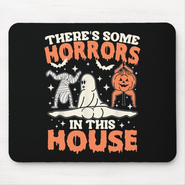 There's Some Horrors In This House Pumpkin Ghost H Mouse Mat (Front)