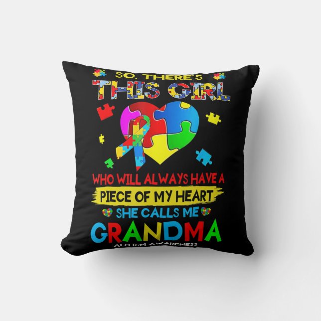 There's This Girl She Calls Me Grandma Autism Awar Cushion (Front)