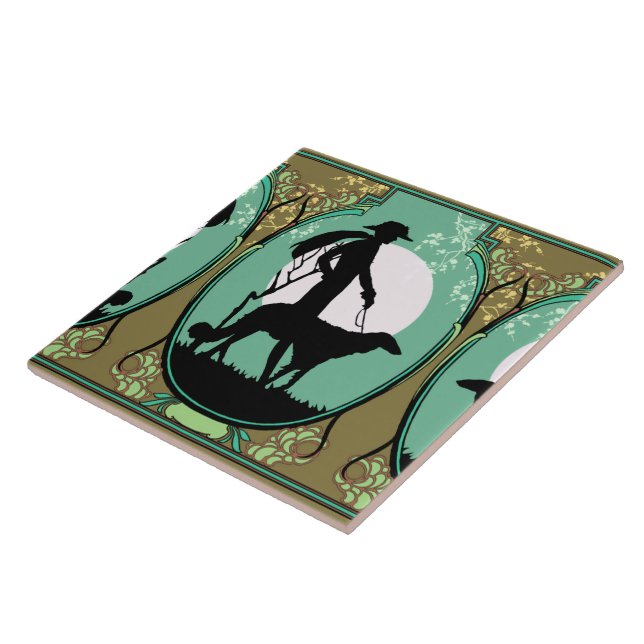 Theresa in Aqua & Olive - Art Deco Lady with Dog Tile (Side)